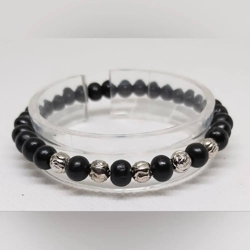 Men's bracelet beaded beads black new e69